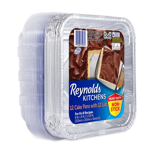 Reynolds Consumer Products Reynolds Kitchens 8" x 8" Aluminum Cake Pans with Lids – 12 Count