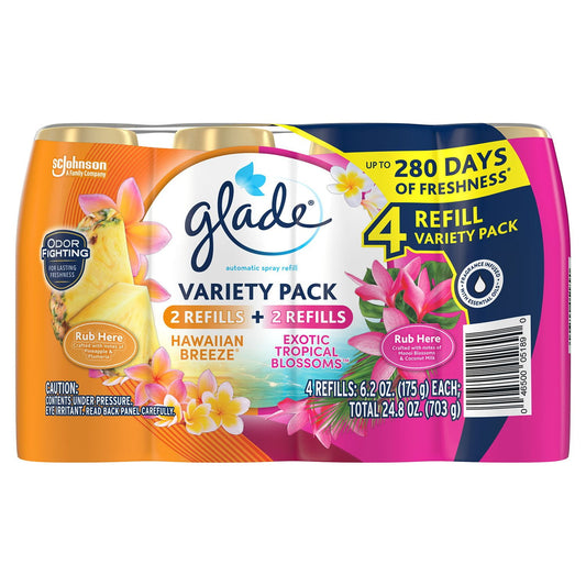 Glade Automatic Spray Air Freshener Refills, Hawaiian Breeze and Exotic Tropical Blossoms – 4 Count