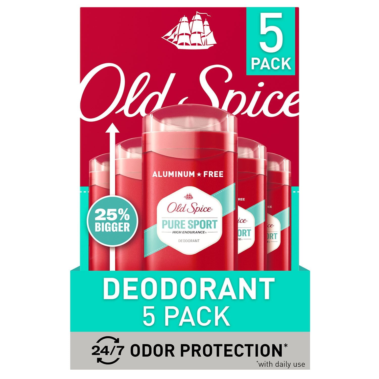 Old Spice High Endurance Deodorant, 48-Hr. Protection, Pure Sport – 3.0 oz, 5 Pack