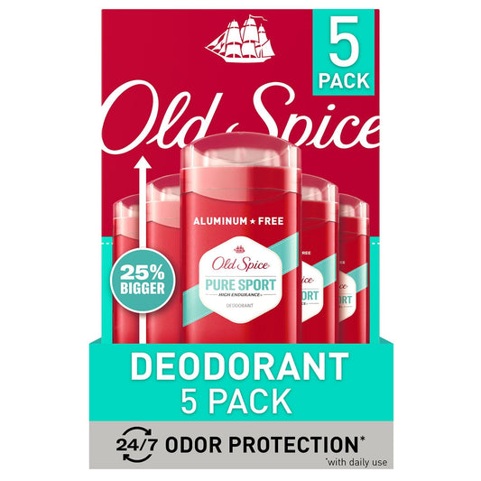 Old Spice High Endurance Deodorant, 48-Hr. Protection, Pure Sport – 3.0 oz, 5 Pack