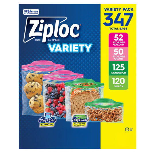 Ziploc Easy Open Bags Variety Pack with New Stay Open Design – 347 Count