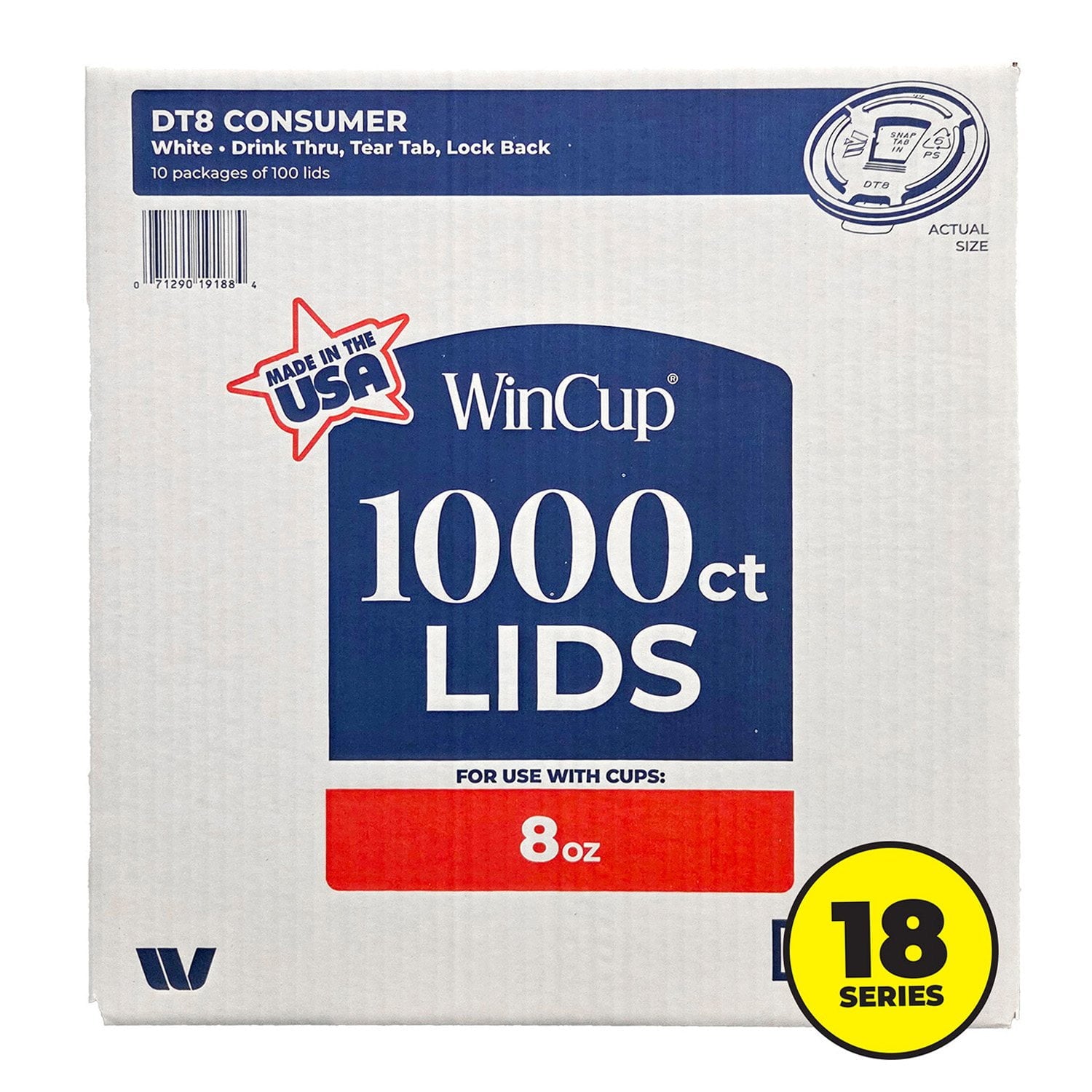 WinCup Lids with Drink Thru Tear Back 18 Series, White – 8 oz, 1000 Count