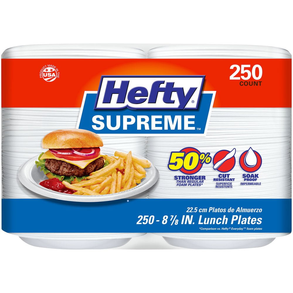 Hefty Supreme Foam Disposable Lunch Plates, 8 7/8" – 250 Count