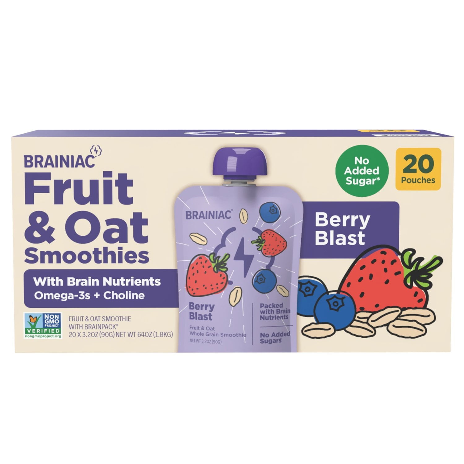Brainiac Fruit and Oat Smoothie Pouches - 3.2 oz - 20 Count