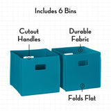 RiverRidge Folding Bins Cube Storage Cubbies, Set of 6 Playroom Organizers - Turquoise