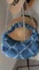 Denim Crescent Shoulder Bag Blue Frayed Crossbody Chain Purse Y2K Boho Chic