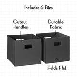 RiverRidge Folding Bins Cube Storage Cubbies, Set of 6 Playroom Organizers - Dark Gray