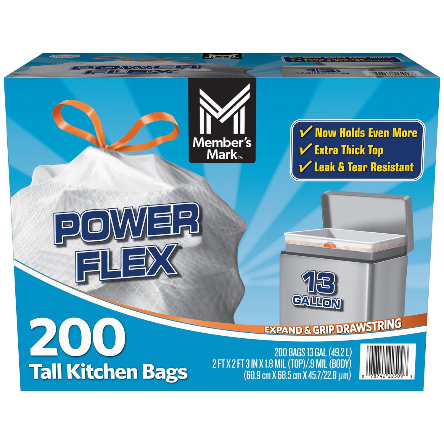 Member's Mark Power Flex 13-Gallon Tall Kitchen Trash Bags – 200 Count