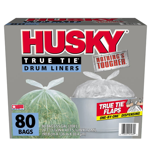 Husky 55-Gallon Clear Flap Tie Drum Liner Trash Bags (80 Count)
