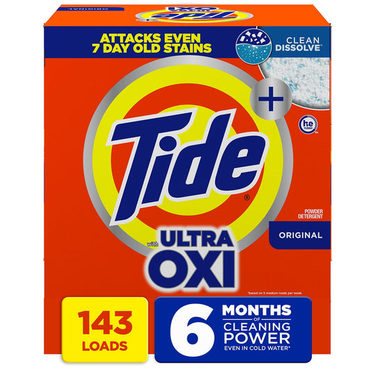 Tide + Ultra Oxi Powder Laundry Detergent, Original – 143 loads, 225 oz