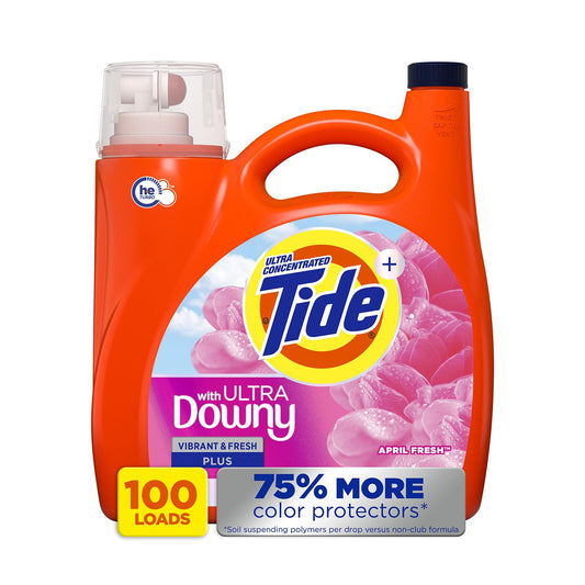 Tide with Ultra Downy Liquid Laundry Detergent, April Fresh Scent – 100 Loads, 128 fl oz