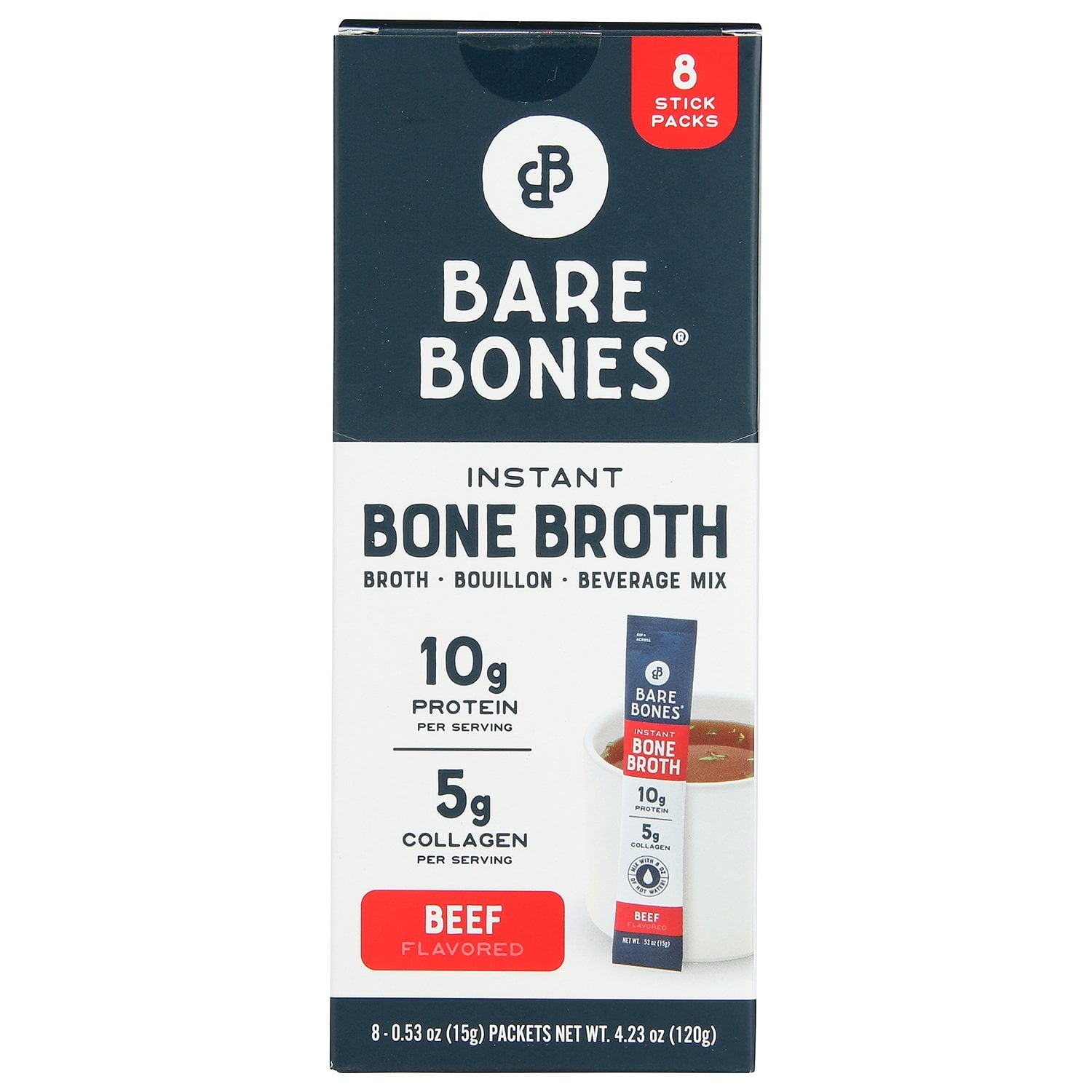 Bare Bones Instant Beef Bouillon Bone Broth Sticks - 4.23 oz - 8 Count