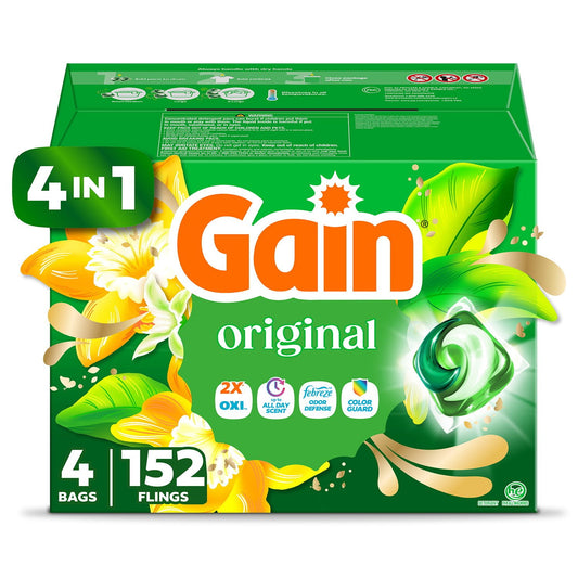 Gain Flings! 3 in 1 Laundry Detergent Pacs, Original Scents – 152 Count