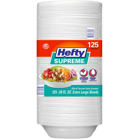 Hefty Supreme Extra Large Foam Bowls – 28 fl oz, 125 Count