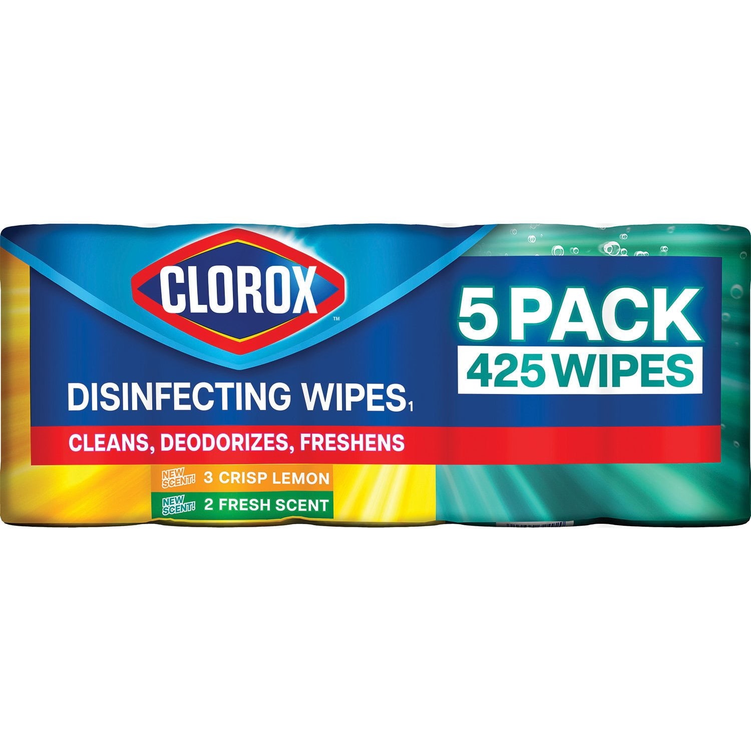 Clorox Disinfecting Wipes, Variety Pack, Fresh Scent and Crisp Lemon – 5 pack Count, 425 wipes total
