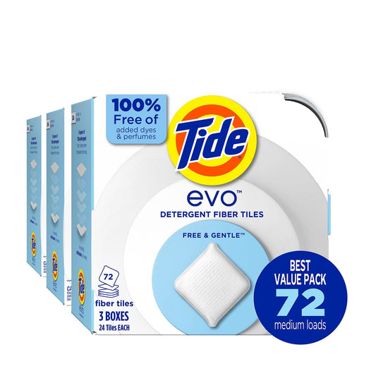 Tide Evo Laundry Detergent Fiber Tiles, Free & Gentle – 72 Count