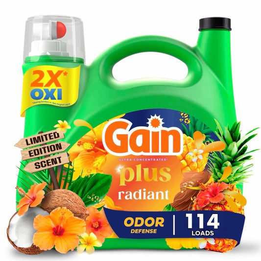 Gain Plus Liquid Laundry Detergent, Radiant – 114 Loads, 140 fl. oz