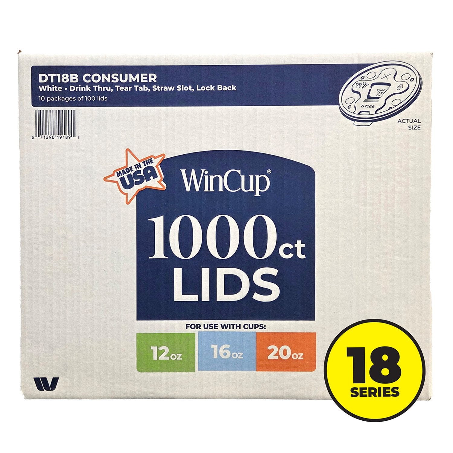 WinCup Lids with Drink Thru Tear Back and Straw Slot 18 Series, White, 12-20 oz – 1000 Count