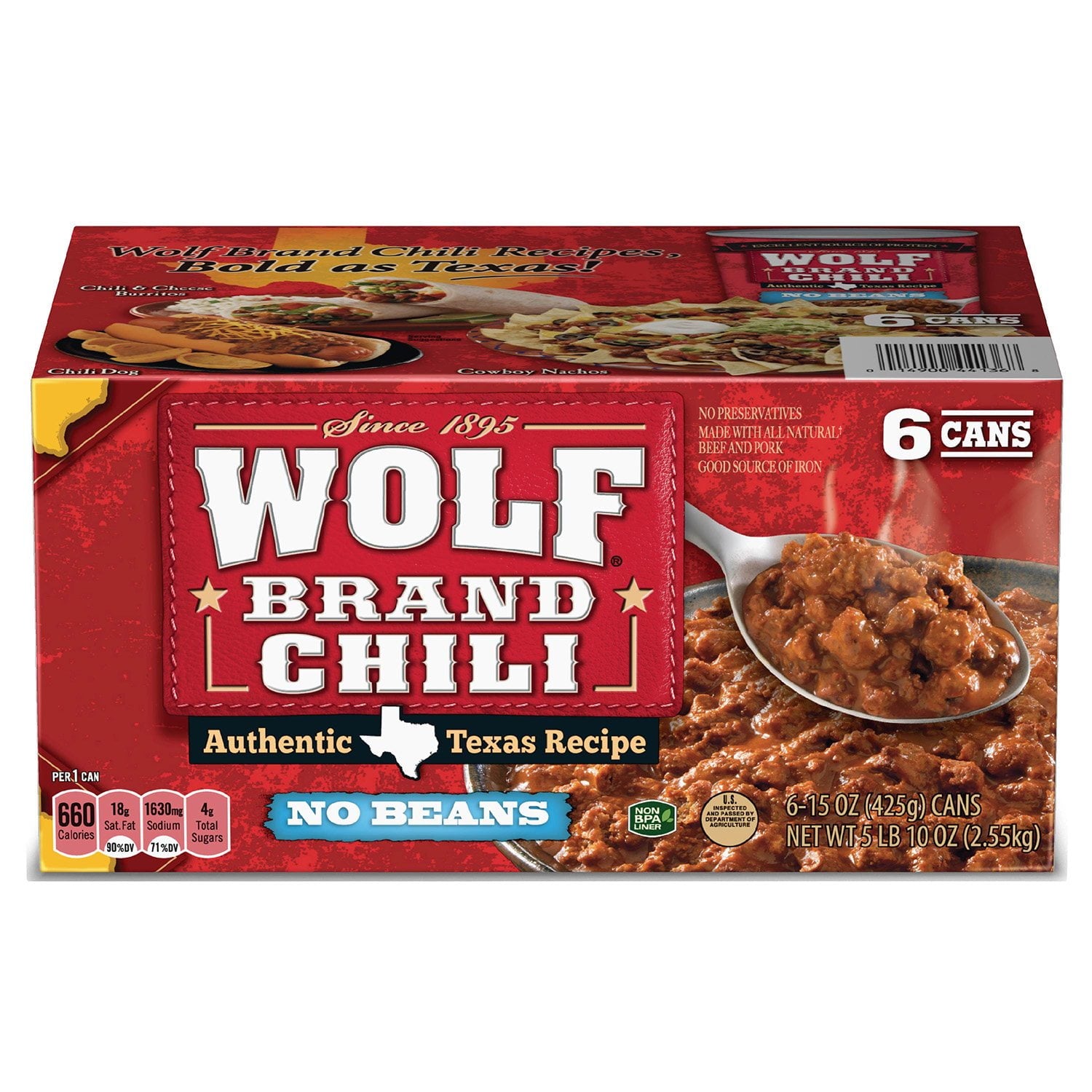 Wolf Brand "No Bean" Chili 15oz. - 6 Pack.