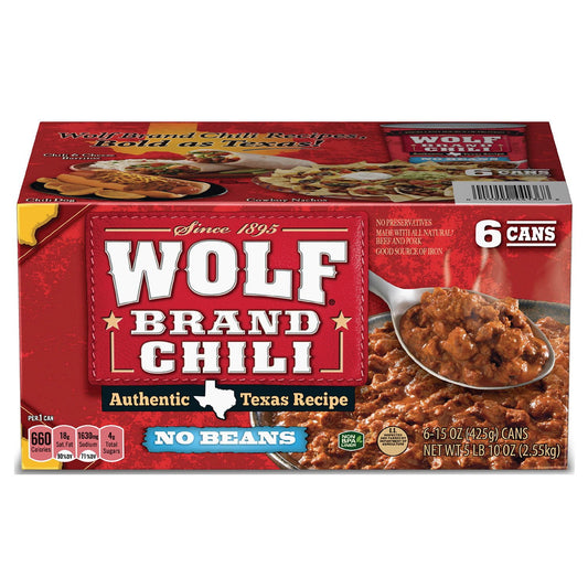 Wolf Brand "No Bean" Chili 15oz. - 6 Pack.