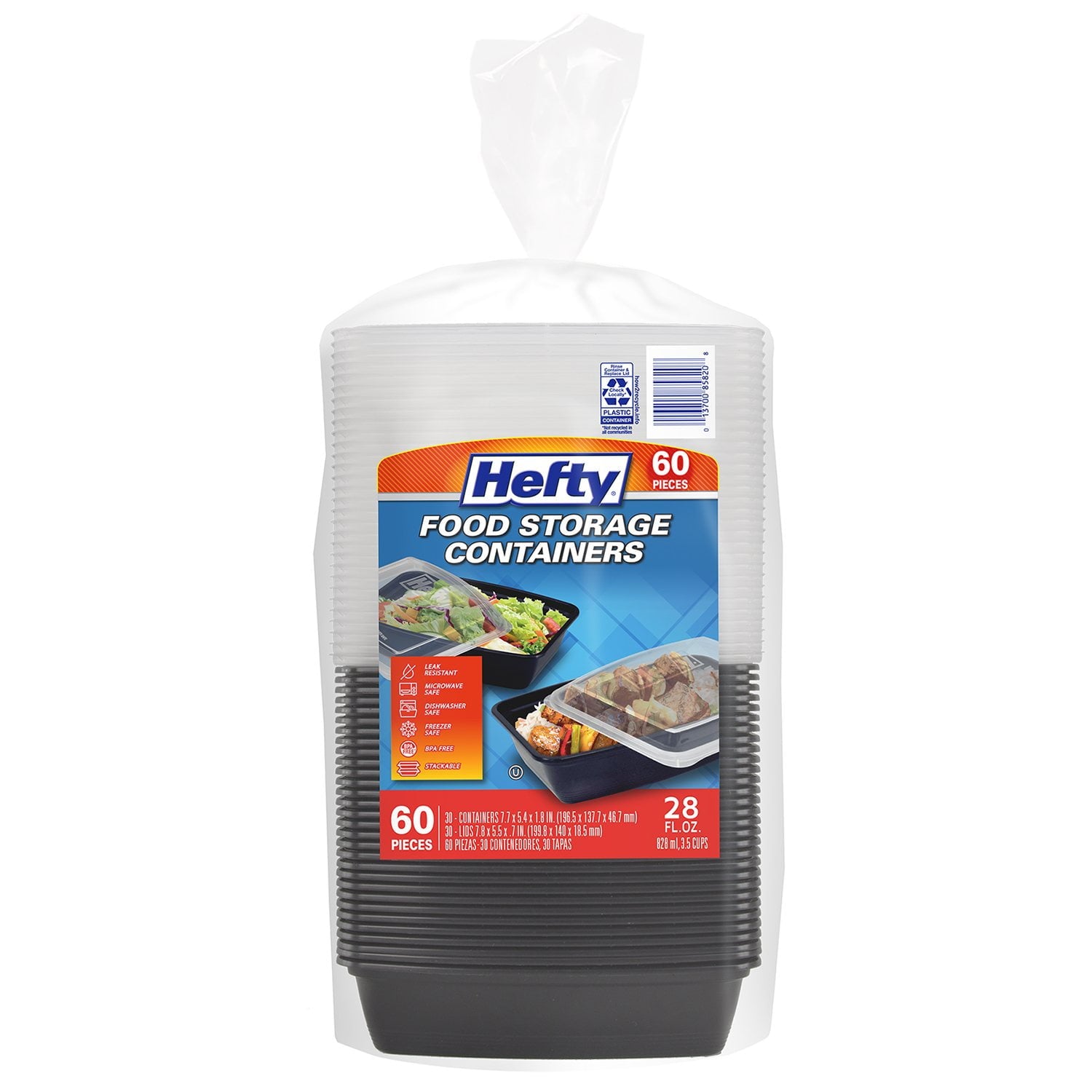 Hefty Food Storage Containers with Lids – 28 oz, 60 pc