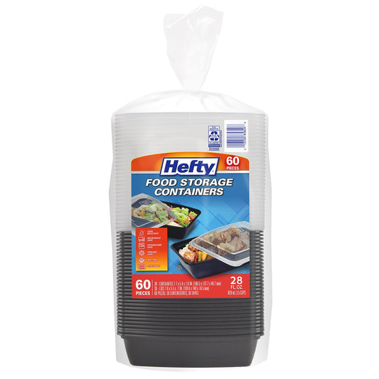 Hefty Food Storage Containers with Lids – 28 oz, 60 pc