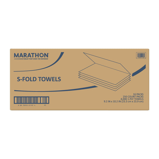 Marathon Singlefold 1-Ply Natural Paper Towels 16 Packs., 250 towels/pk