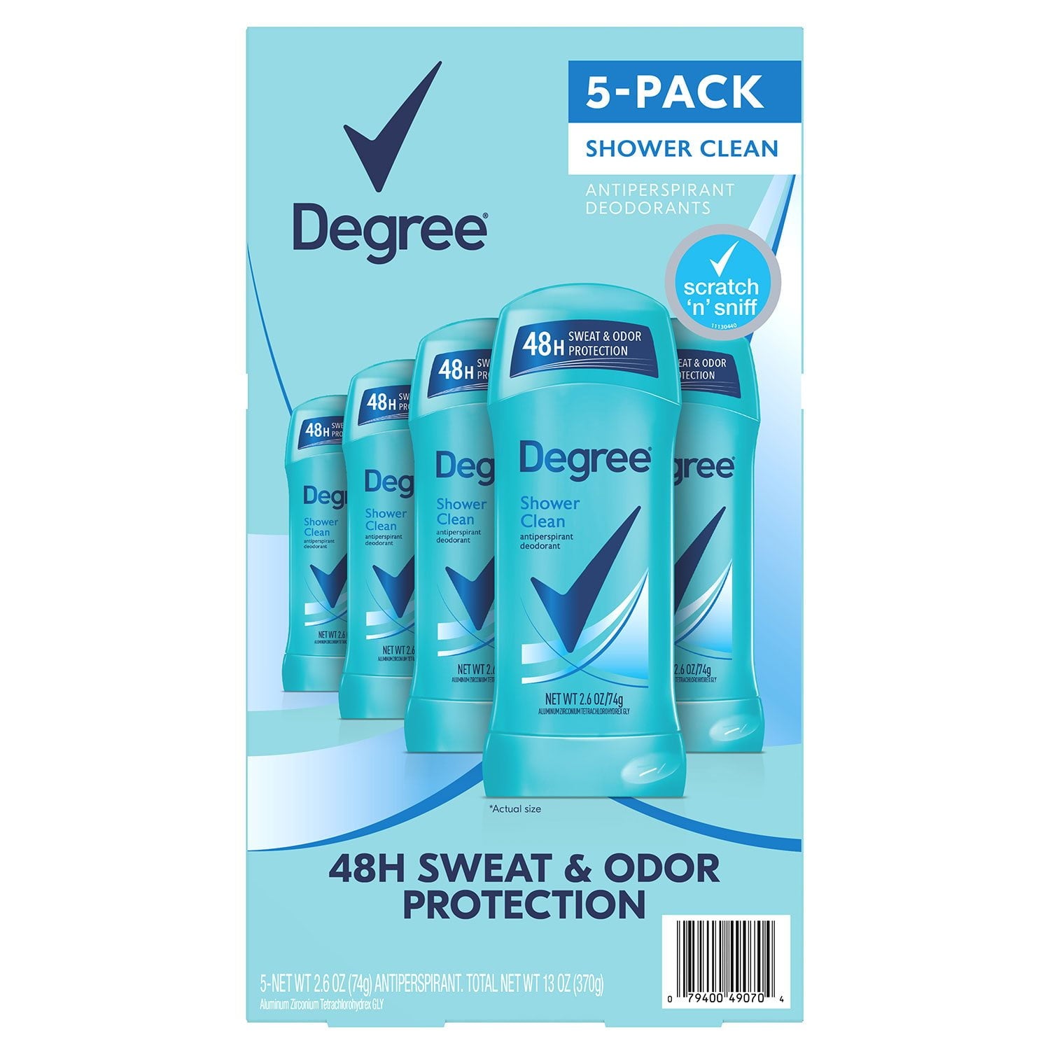 Degree Antiperspirant Deodorant, Shower Clean – 2.6 oz, 5 Pack