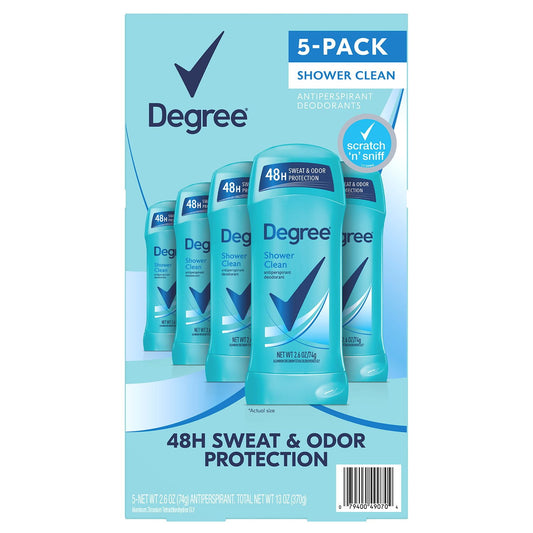 Degree Antiperspirant Deodorant, Shower Clean – 2.6 oz, 5 Pack