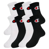 Champion Kids 8-Pack Crew Sock - Black/White Pack