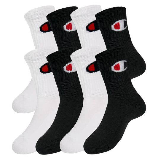 Champion Kids 8-Pack Crew Sock - Black/White Pack - L