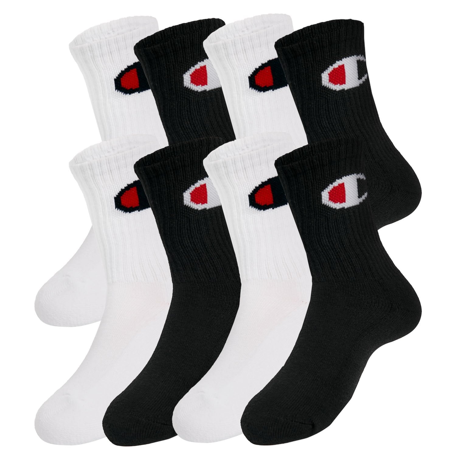 Champion Kids 8-Pack Crew Sock - Black/White Pack
