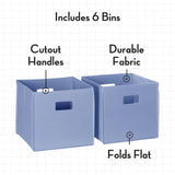 RiverRidge Folding Bins Cube Storage Cubbies, Set of 6 Playroom Organizers - Periwinkle Blue