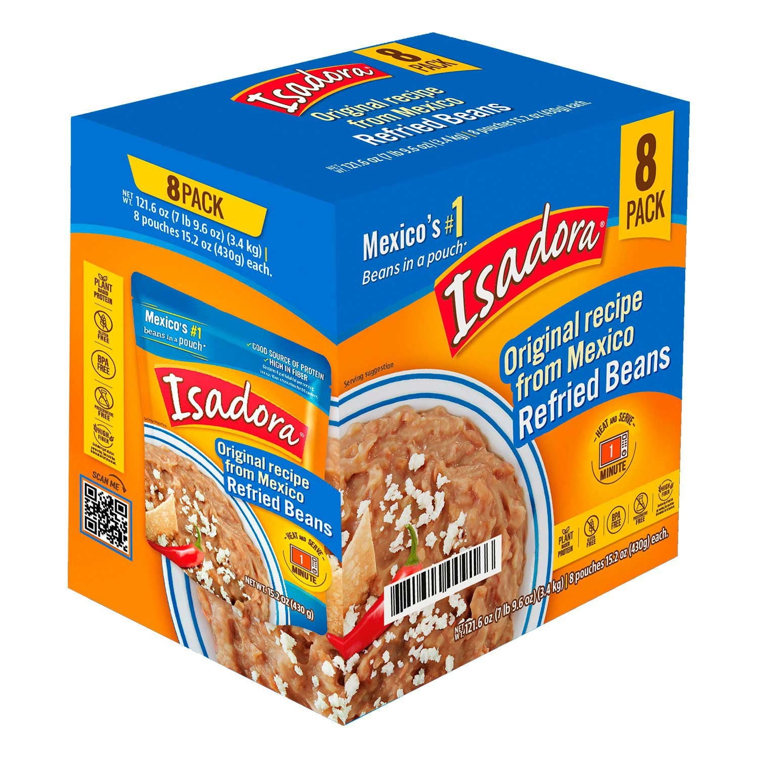 Isadora Refried Original Beans Pouch - 15.2 oz - 8 Pack