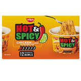 Nissin Hot and Spicy Ramen Noodle Soup Bowl, Chicken Flavor, 3.32 oz., 12 pk.