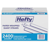 Hefty Giant Translucent Wrapped Plastic Straws, 10.25", 2, 400 ct.
