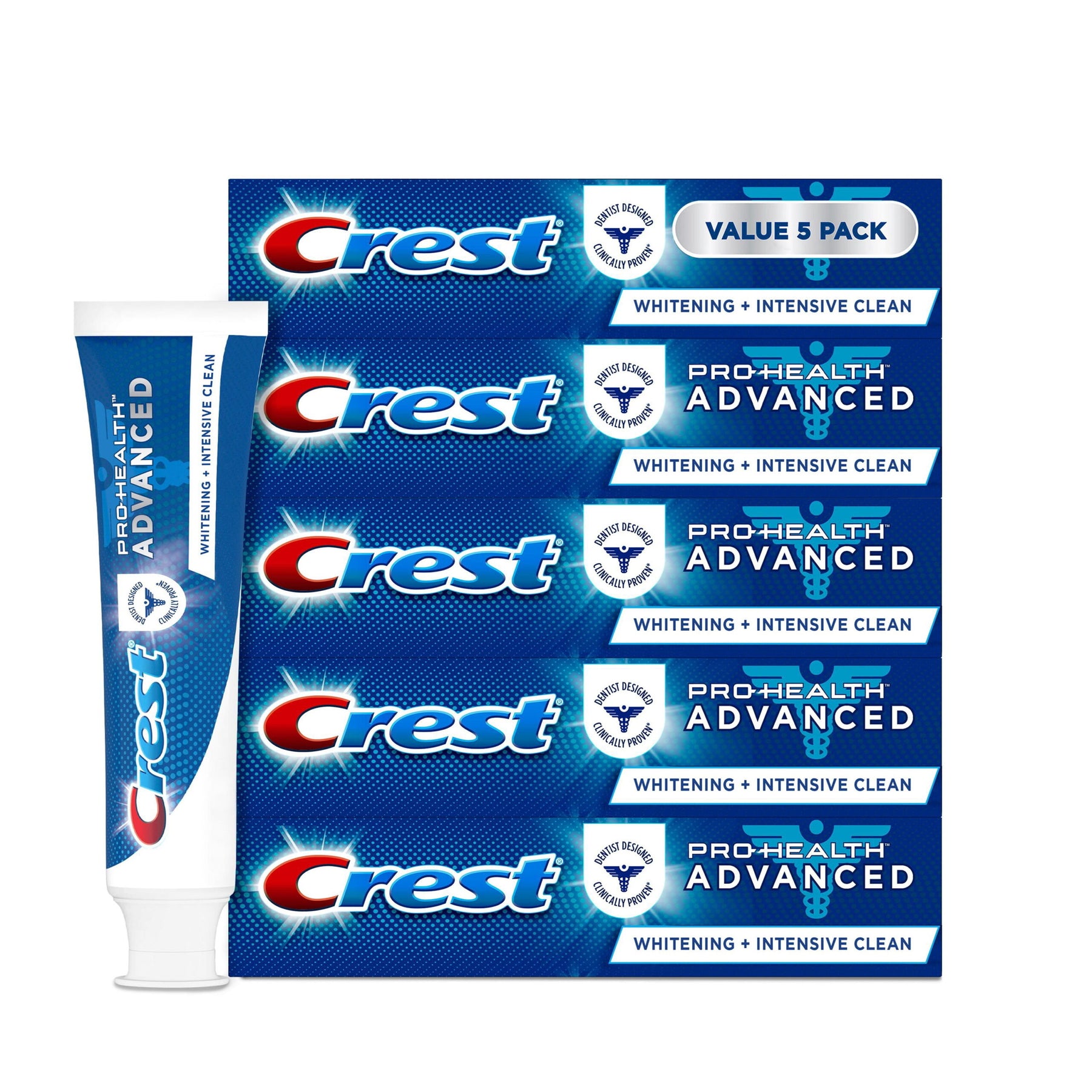 Crest Pro-Health Advanced Whitening + Intensive Clean Toothpaste – 5.8 oz, 5 Pack