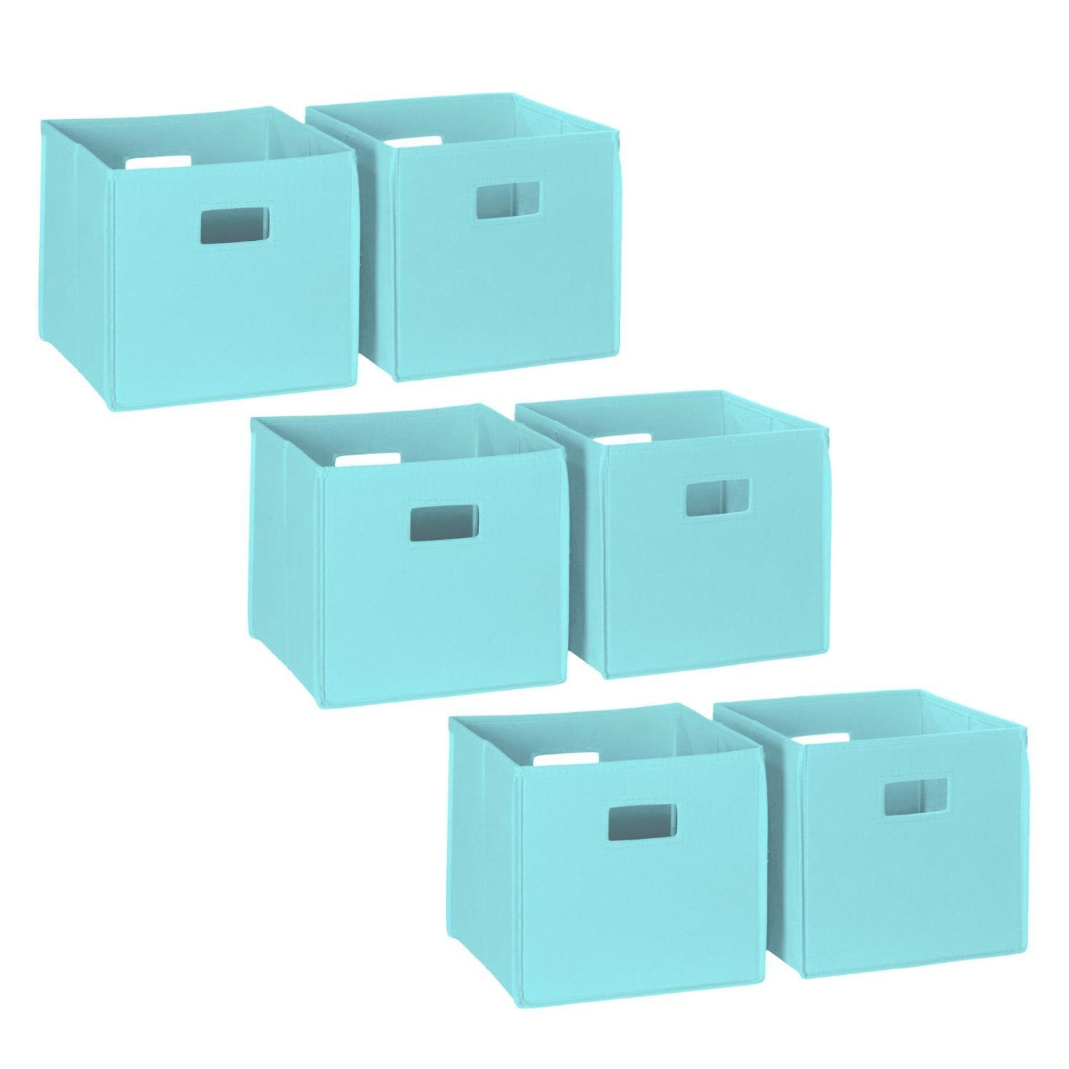 RiverRidge Folding Bins Cube Storage Cubbies, Set of 6 Playroom Organizers - Aqua