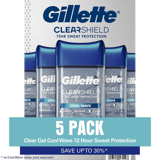 Gillette Cool Wave Clear Gel Men's Antiperspirant and Deodorant – 3.8 oz, 5 Pack