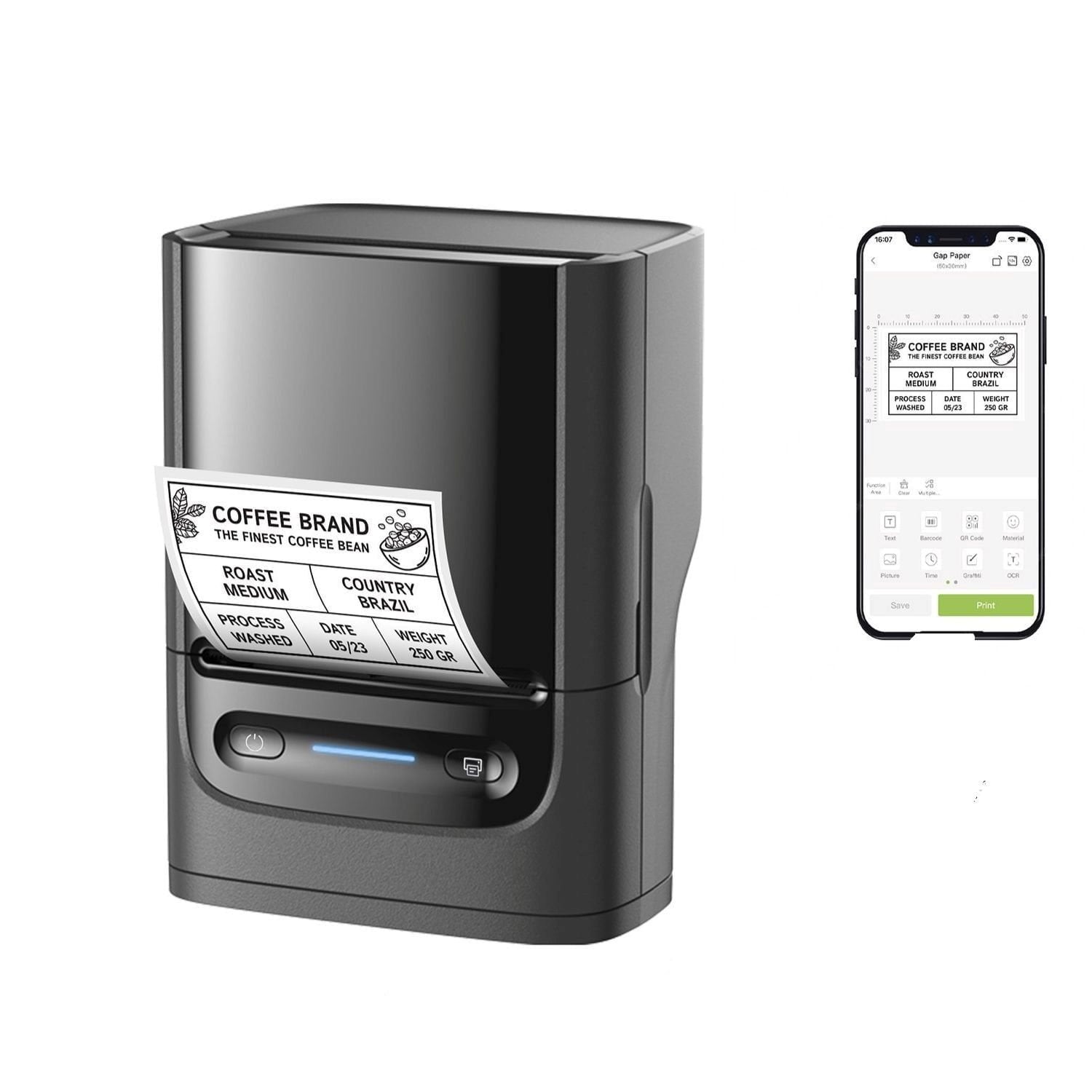 Nelko PM220 Bluetooth Label Printer with 50x30mm 100pcs Roll
