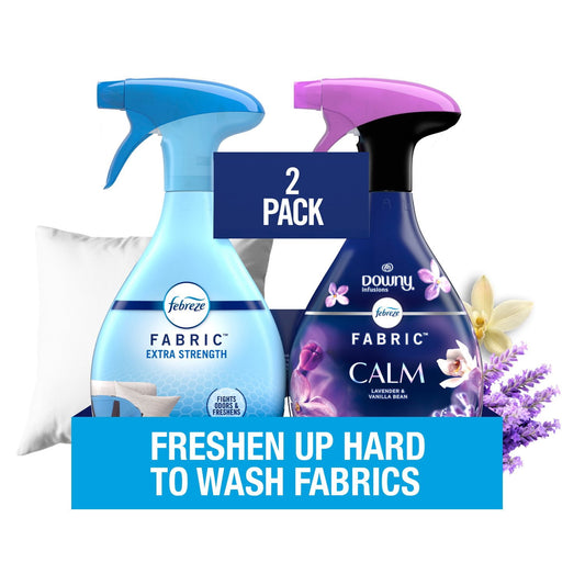 Febreze Extra Strength and Downy Fabric Spray, Original Scent and Calm – 50.6 fl oz, Pack of 2