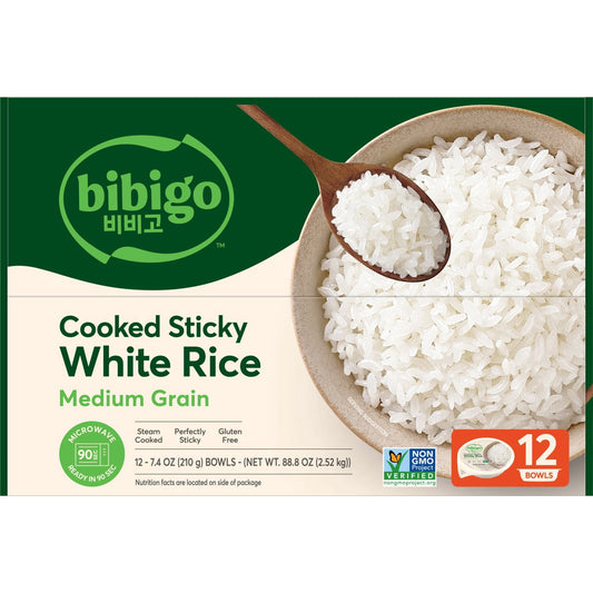 Bibigo Cooked Sticky White Rice, 88.80 oz., 12 PK