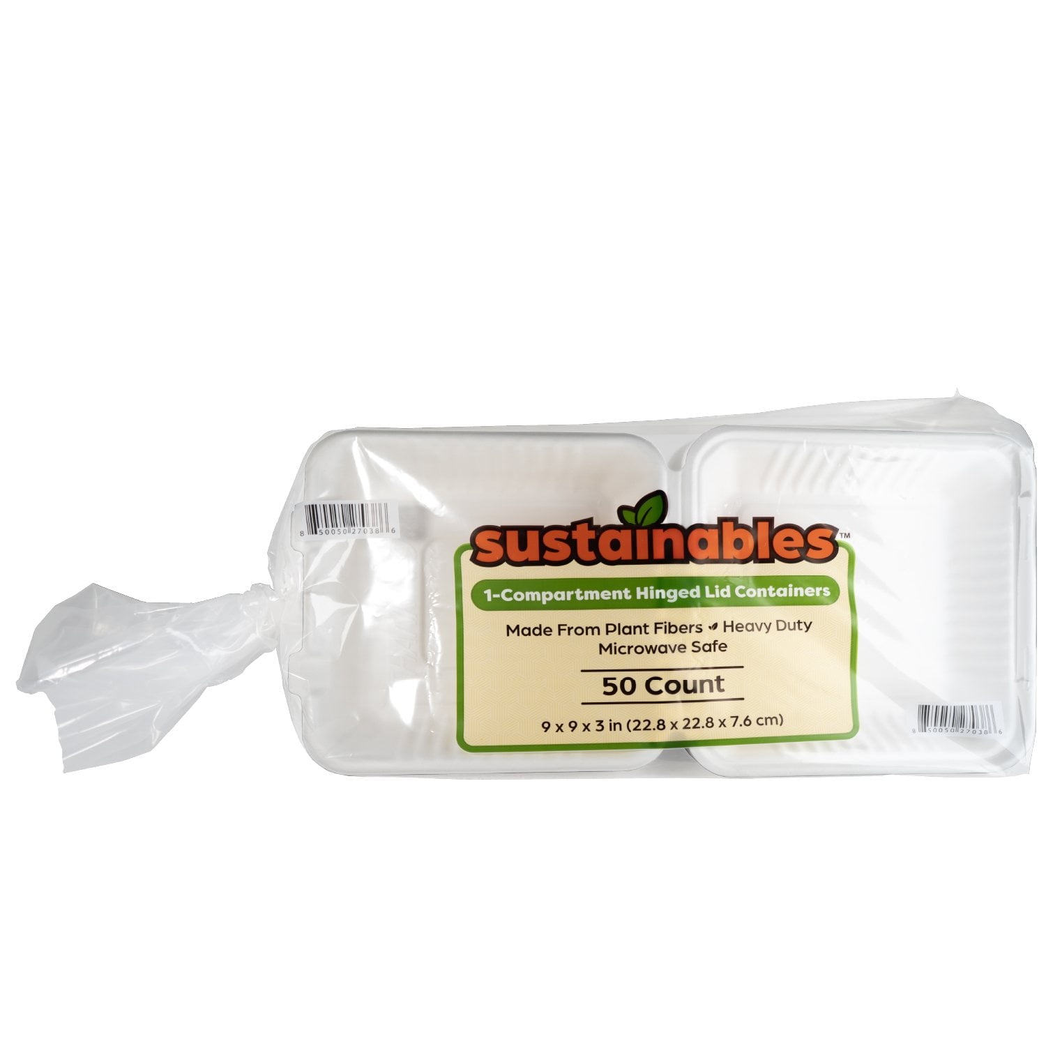 Kanak Sustainables™ 1 Compartment Hinged Lid To Go Food Container 9" x 9" – 50 Count