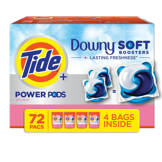 Tide Power PODs Downy Soft Boosters Laundry Detergent Pacs, April Fresh – 72 Count
