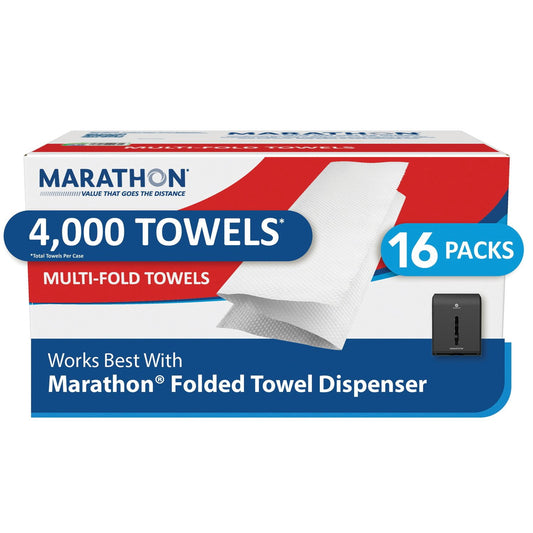 Marathon Multifold 1-Ply White Paper Towels 16 Packs., 250 towels/pk