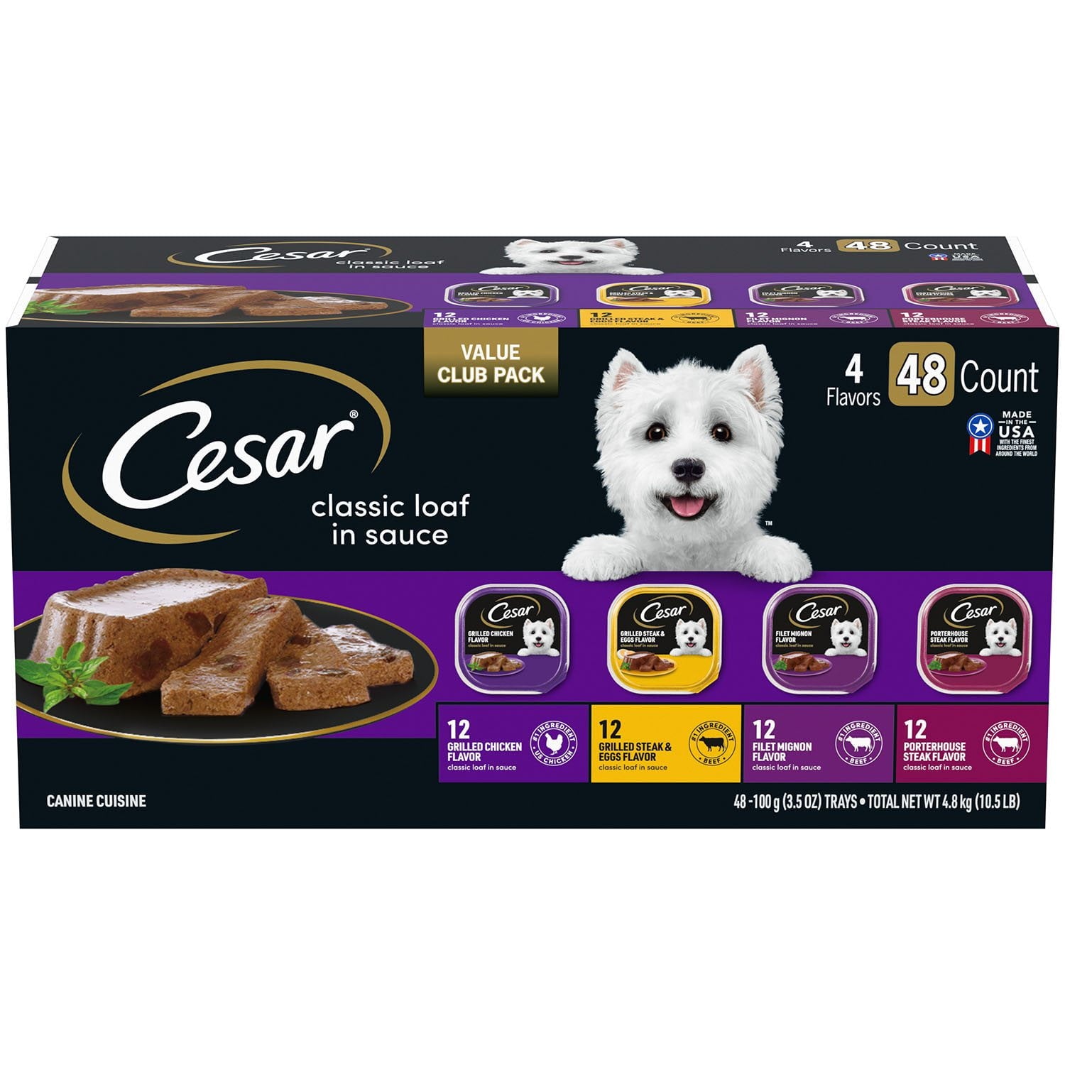 Cesar Classic Loaf in Sauce Wet Dog Food Variety Pack, 3.5 oz., 48 ct