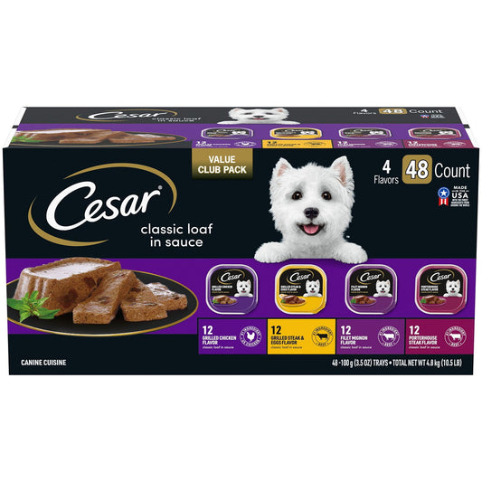 Cesar Classic Loaf in Sauce Wet Dog Food Variety Pack, 3.5 oz., 48 ct