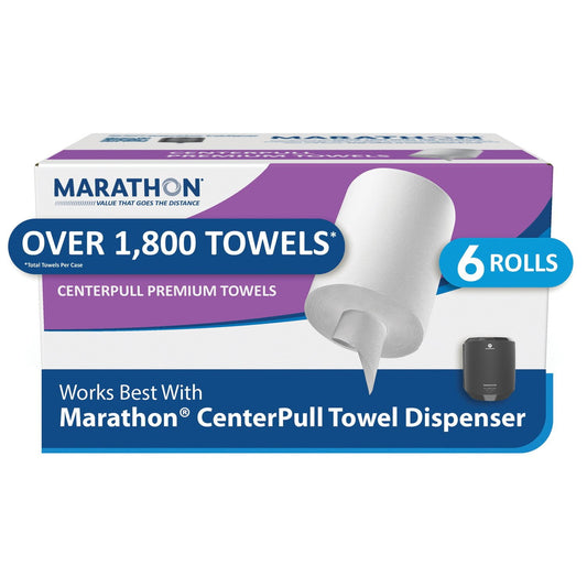 Marathon Centerpull Premium 1-Ply White Paper Towels – 6 rolls, 300 sheets/roll