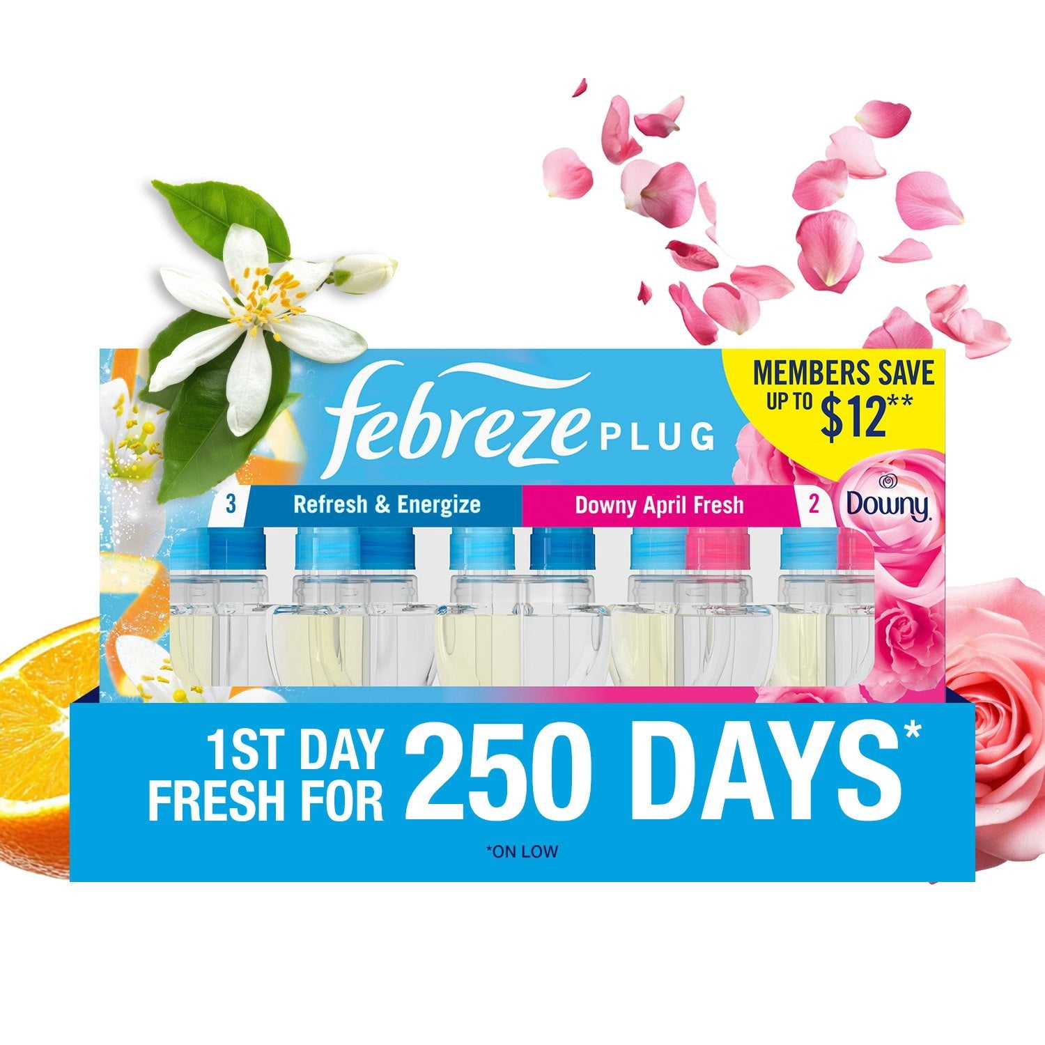Febreze Plug Air Freshener, Refresh & Energize + Downy April Fresh, 5 refills, 4.35 fl. oz