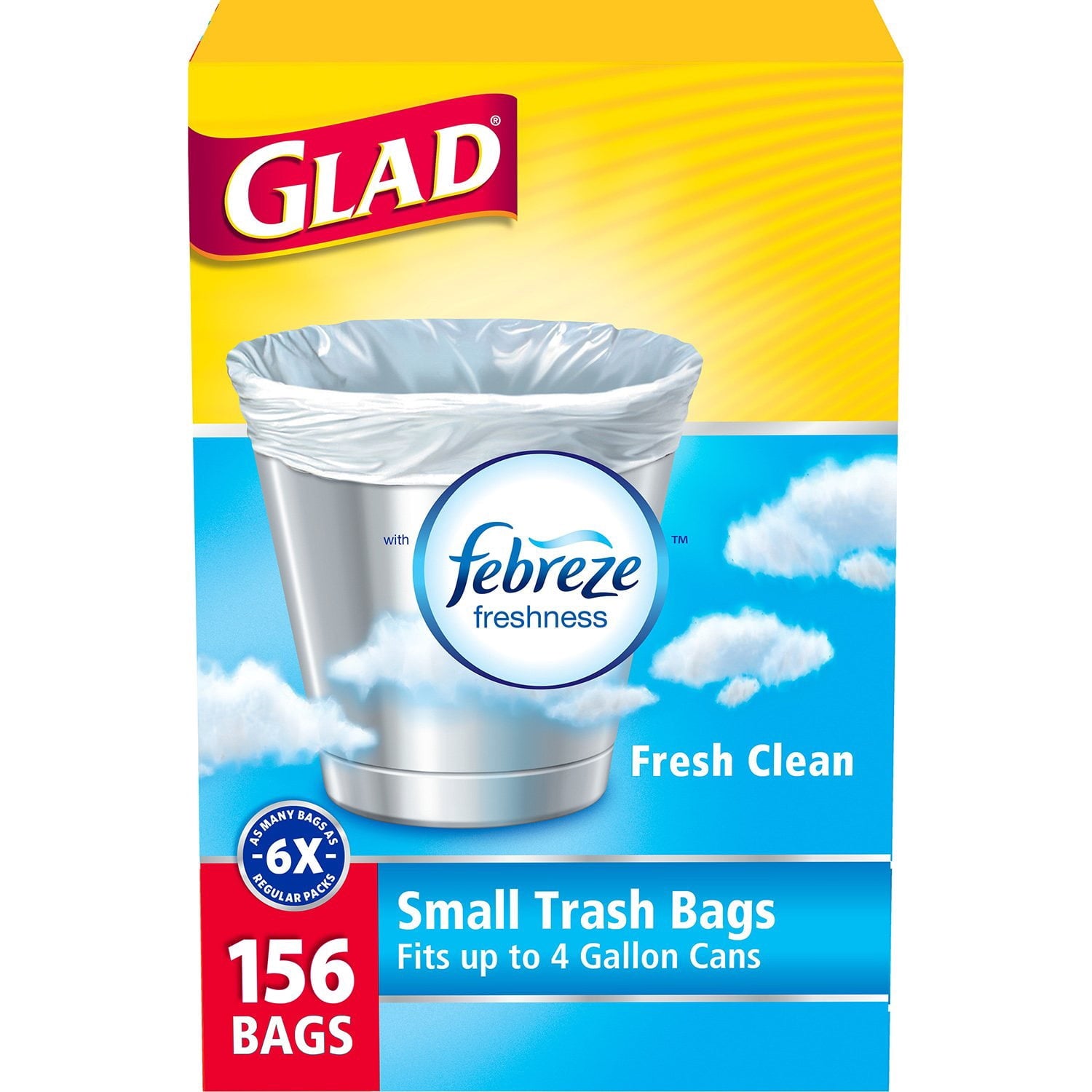Glad Small Twist-Tie White Trash Bags, Fresh Clean Scent with Febreze Freshness, 4 gal. – 156 Count